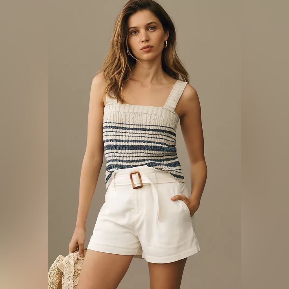bishop + young White High Waist Linen Summer Shorts